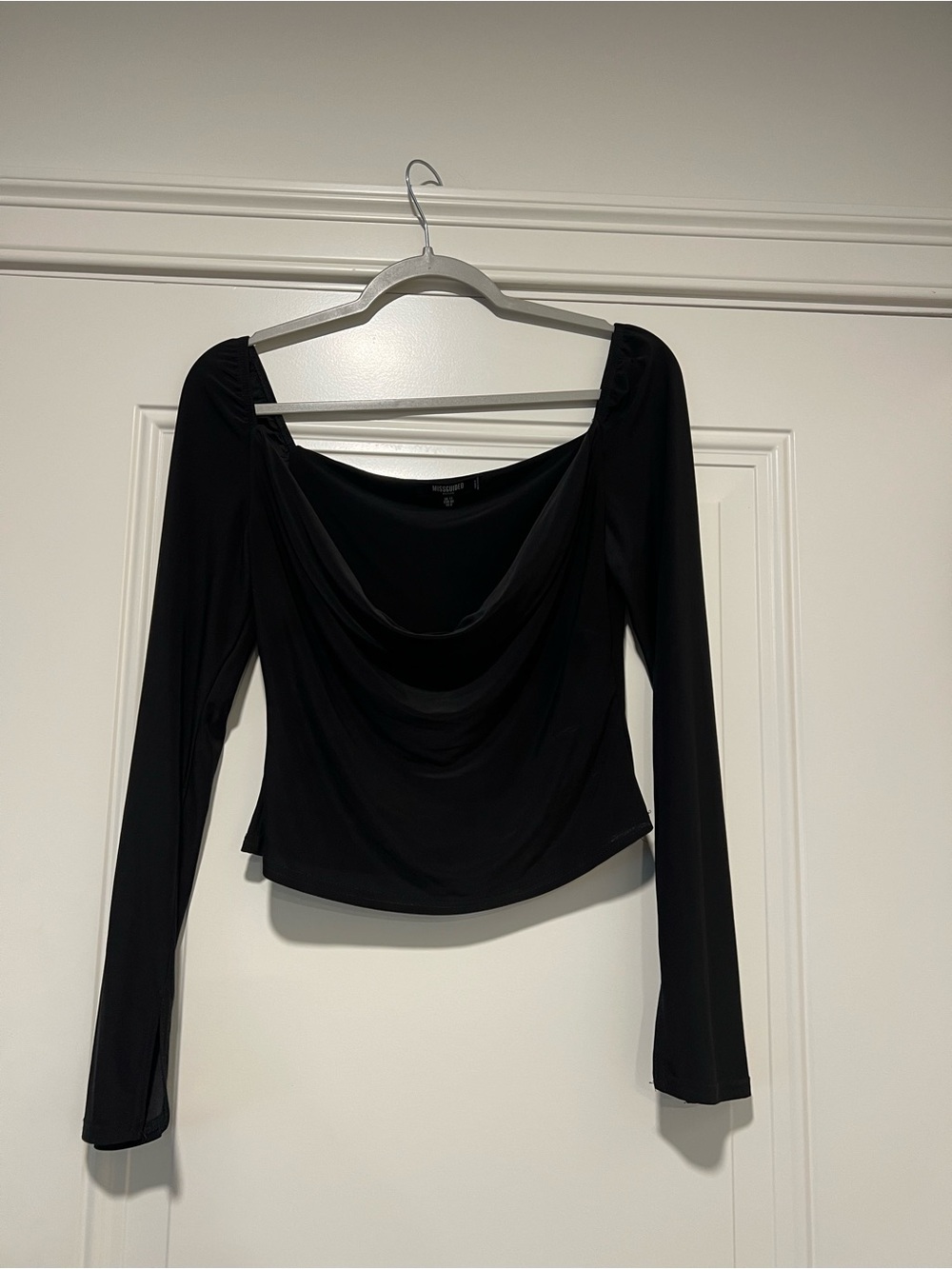 Missguided Black Draped Cowl Long Sleeve Top